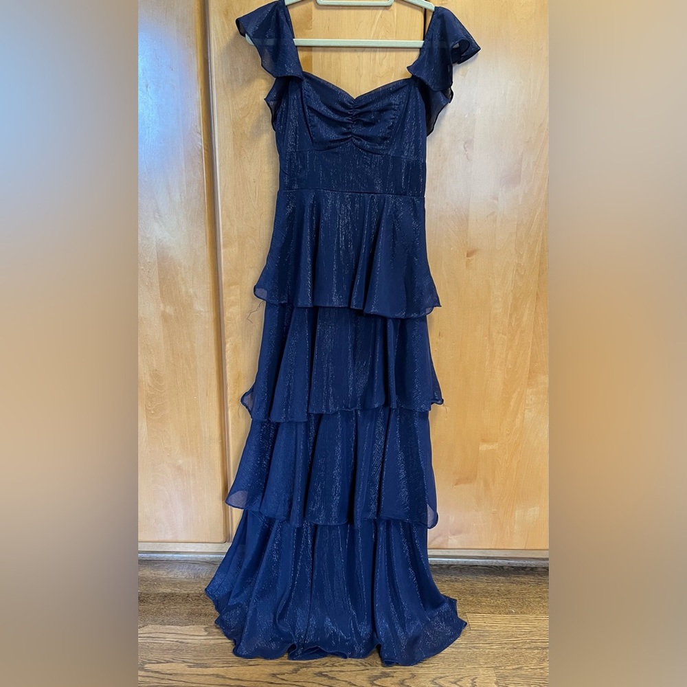 Navy Blue Layered Ruffled Dress